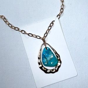 NWOT Beach Gold Plated Designer Genuine Turquoise Gemstone Free Form Necklace